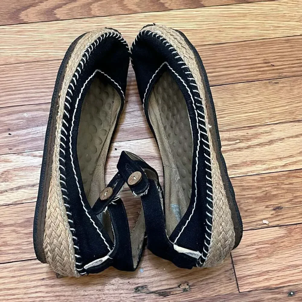 Simple GreenToe Black Canvas Espadrille Ankle Strap Flats Shoes Size 7 Boho